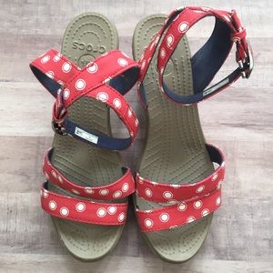 Red & White Polka Dot Croc Wedges